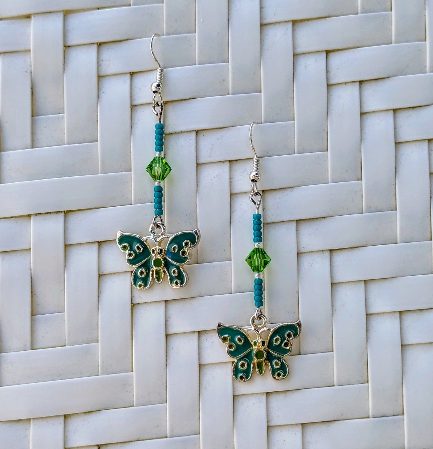 Teal and Green butterfly earrings