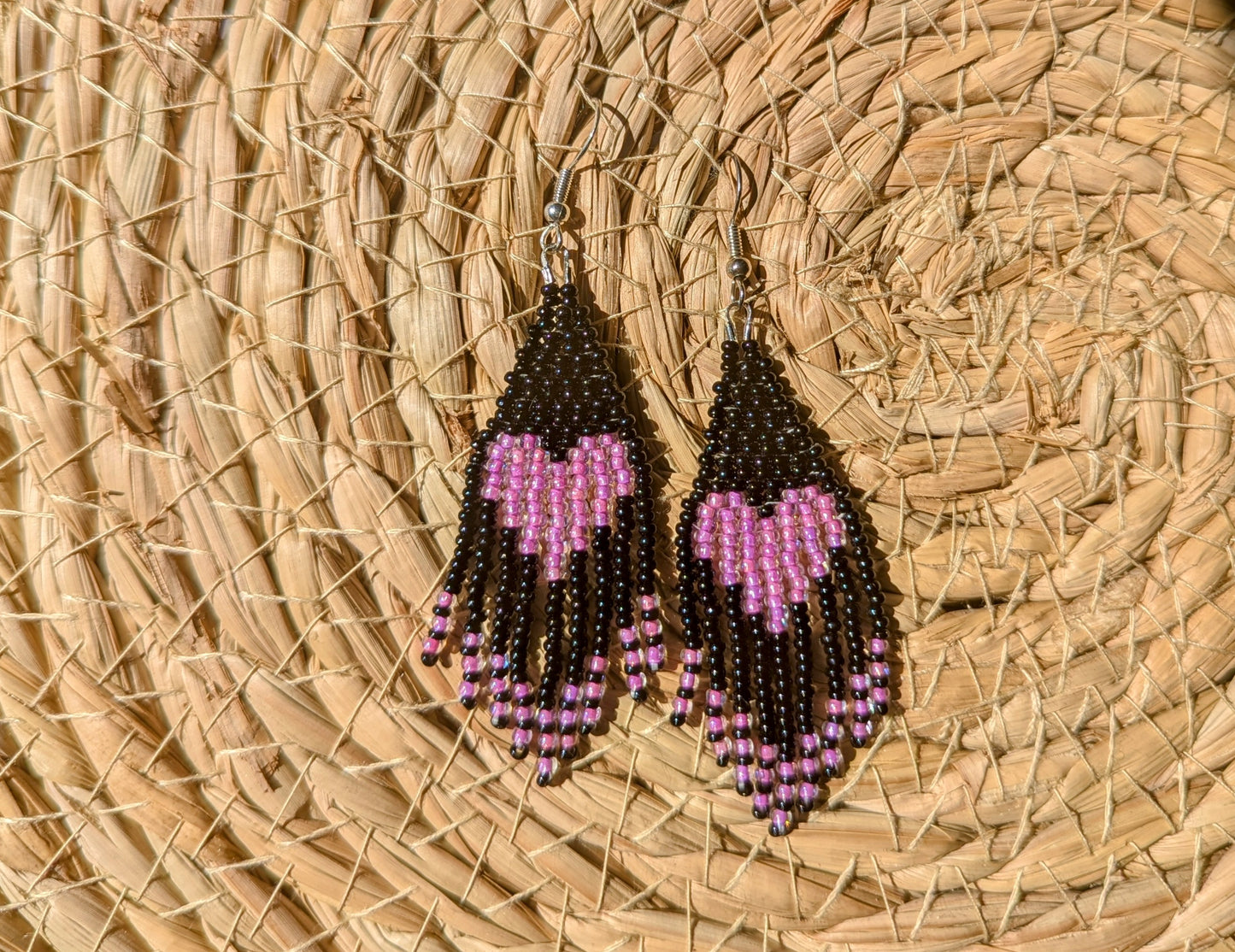 Pink hearts fringe earrings