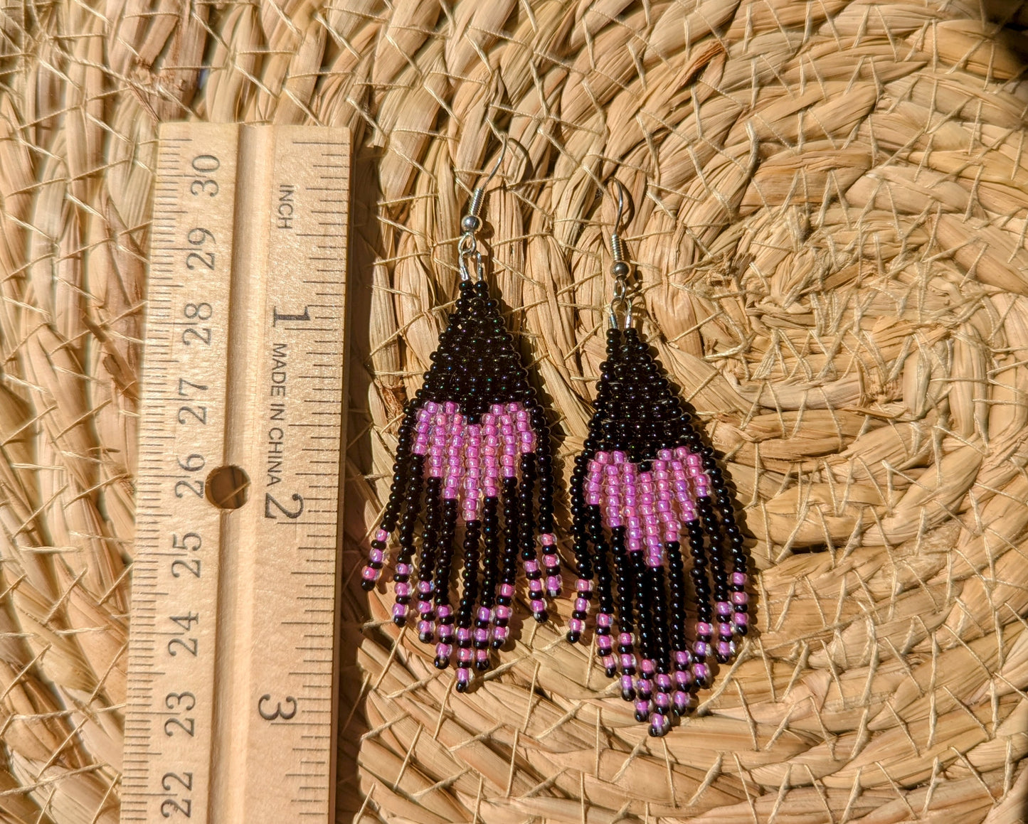 Pink hearts fringe earrings
