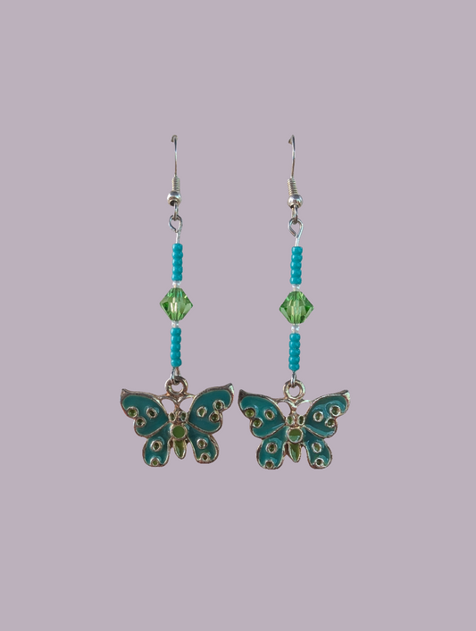 Teal and Green butterfly earrings