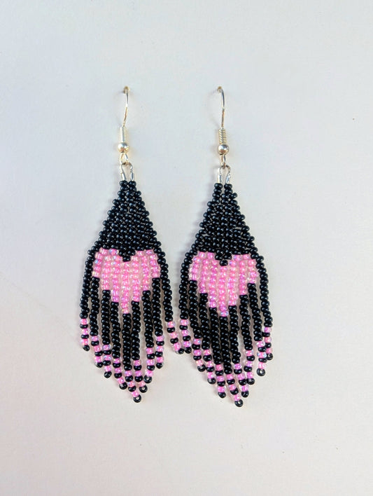 Pink hearts fringe earrings